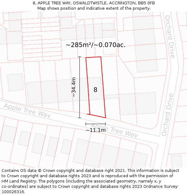 8, APPLE TREE WAY, OSWALDTWISTLE, ACCRINGTON, BB5 0FB: Plot and title map