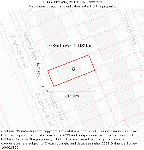 8, APPLEBY WAY, WETHERBY, LS22 7YB: Plot and title map