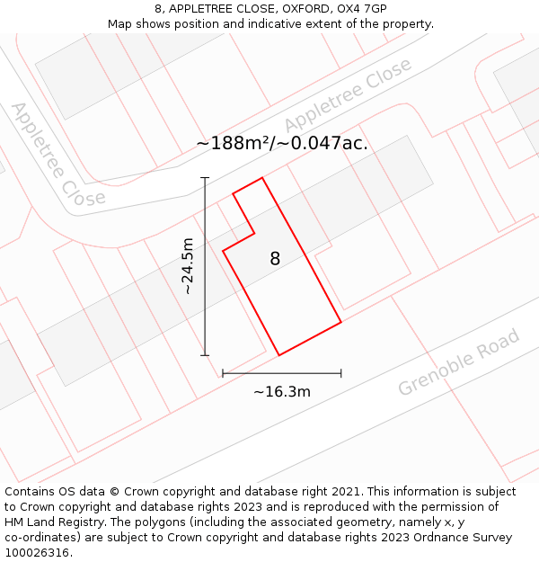 8, APPLETREE CLOSE, OXFORD, OX4 7GP: Plot and title map