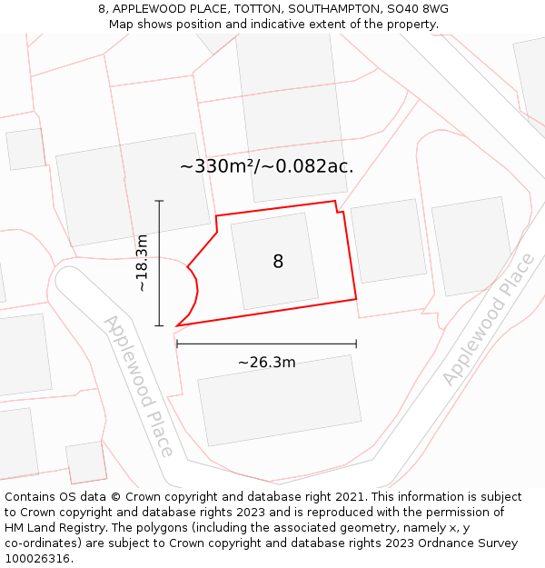 8, APPLEWOOD PLACE, TOTTON, SOUTHAMPTON, SO40 8WG: Plot and title map