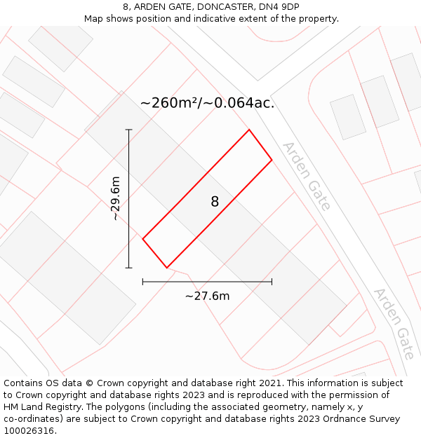 8, ARDEN GATE, DONCASTER, DN4 9DP: Plot and title map