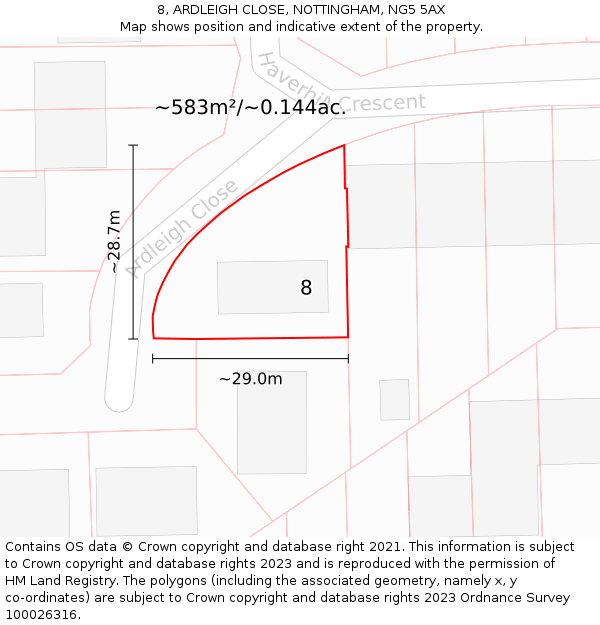 8, ARDLEIGH CLOSE, NOTTINGHAM, NG5 5AX: Plot and title map