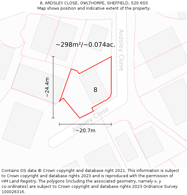 8, ARDSLEY CLOSE, OWLTHORPE, SHEFFIELD, S20 6SS: Plot and title map