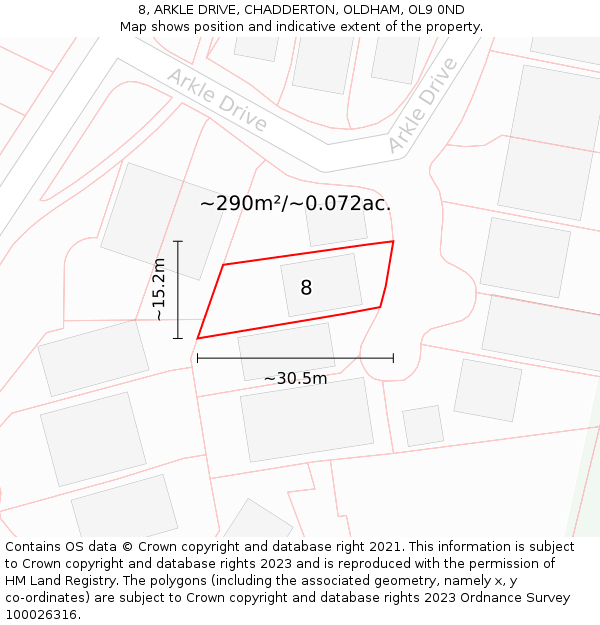 8, ARKLE DRIVE, CHADDERTON, OLDHAM, OL9 0ND: Plot and title map