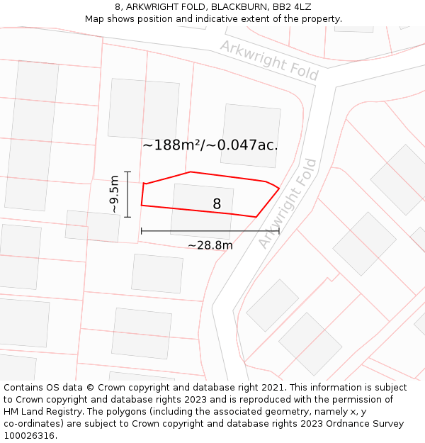 8, ARKWRIGHT FOLD, BLACKBURN, BB2 4LZ: Plot and title map