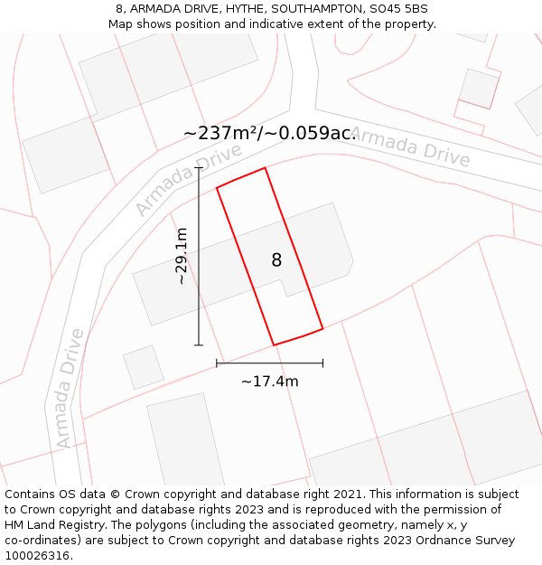 8, ARMADA DRIVE, HYTHE, SOUTHAMPTON, SO45 5BS: Plot and title map