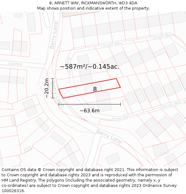 8, ARNETT WAY, RICKMANSWORTH, WD3 4DA: Plot and title map