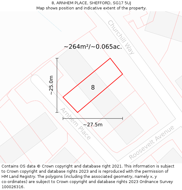 8, ARNHEM PLACE, SHEFFORD, SG17 5UJ: Plot and title map