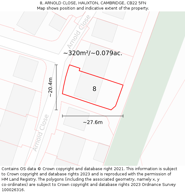 8, ARNOLD CLOSE, HAUXTON, CAMBRIDGE, CB22 5FN: Plot and title map