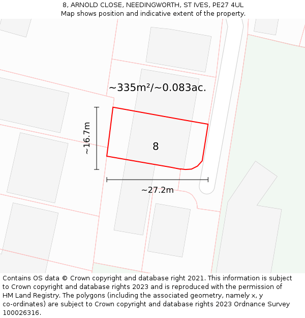 8, ARNOLD CLOSE, NEEDINGWORTH, ST IVES, PE27 4UL: Plot and title map