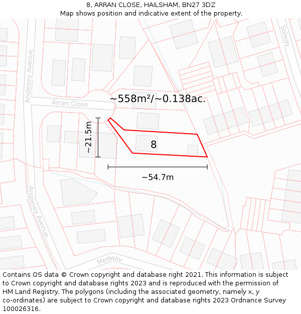 8, ARRAN CLOSE, HAILSHAM, BN27 3DZ: Plot and title map