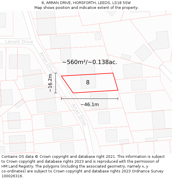 8, ARRAN DRIVE, HORSFORTH, LEEDS, LS18 5SW: Plot and title map