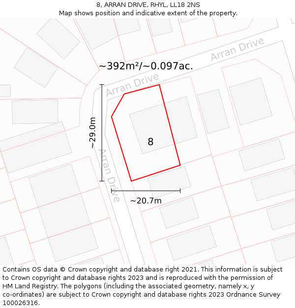 8, ARRAN DRIVE, RHYL, LL18 2NS: Plot and title map