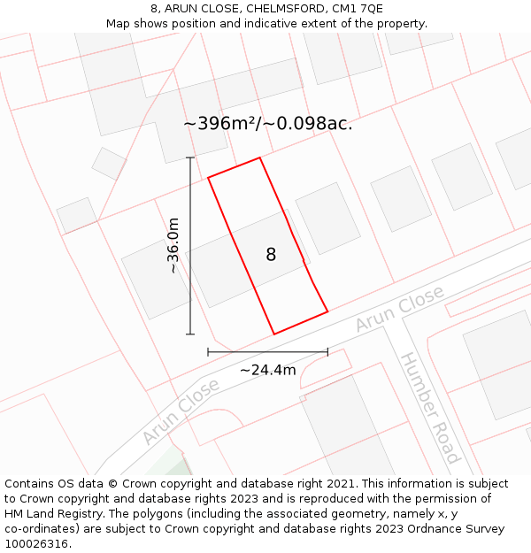 8, ARUN CLOSE, CHELMSFORD, CM1 7QE: Plot and title map