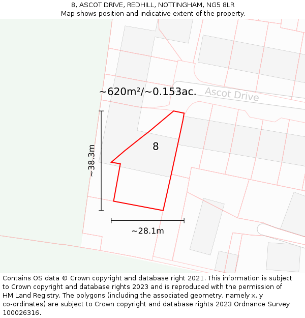 8, ASCOT DRIVE, REDHILL, NOTTINGHAM, NG5 8LR: Plot and title map