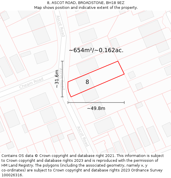 8, ASCOT ROAD, BROADSTONE, BH18 9EZ: Plot and title map