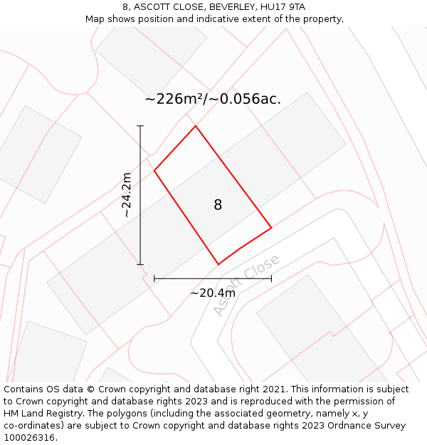 8, ASCOTT CLOSE, BEVERLEY, HU17 9TA: Plot and title map