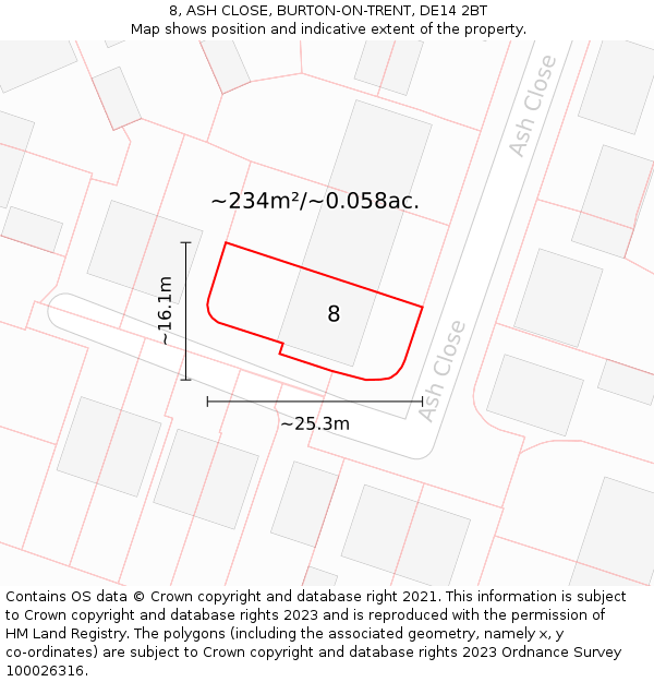 8, ASH CLOSE, BURTON-ON-TRENT, DE14 2BT: Plot and title map