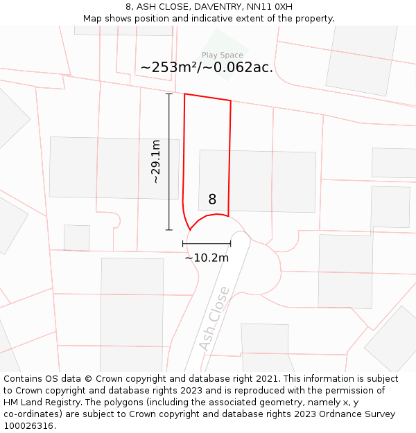 8, ASH CLOSE, DAVENTRY, NN11 0XH: Plot and title map