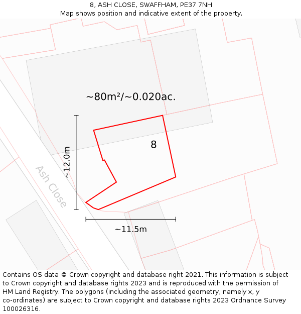 8, ASH CLOSE, SWAFFHAM, PE37 7NH: Plot and title map