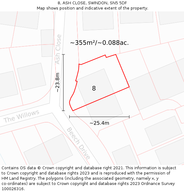 8, ASH CLOSE, SWINDON, SN5 5DF: Plot and title map