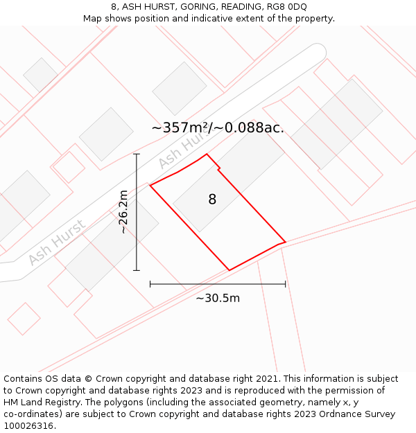 8, ASH HURST, GORING, READING, RG8 0DQ: Plot and title map