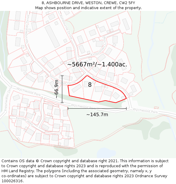 8, ASHBOURNE DRIVE, WESTON, CREWE, CW2 5FY: Plot and title map