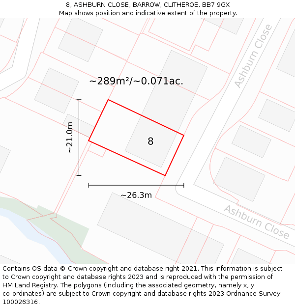 8, ASHBURN CLOSE, BARROW, CLITHEROE, BB7 9GX: Plot and title map