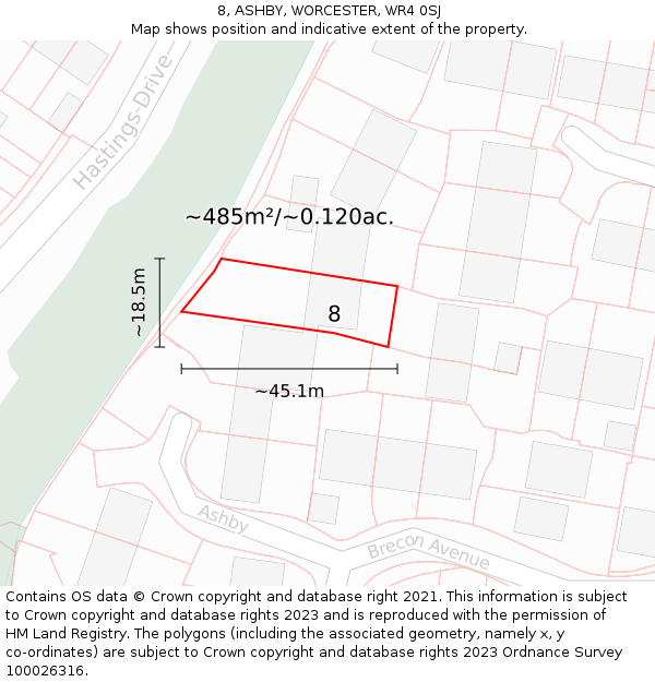 8, ASHBY, WORCESTER, WR4 0SJ: Plot and title map