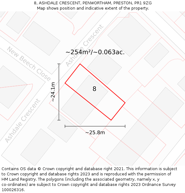 8, ASHDALE CRESCENT, PENWORTHAM, PRESTON, PR1 9ZG: Plot and title map