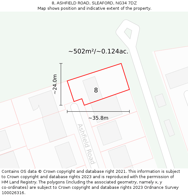 8, ASHFIELD ROAD, SLEAFORD, NG34 7DZ: Plot and title map