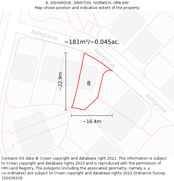 8, ASHGROVE, DRAYTON, NORWICH, NR8 6AY: Plot and title map