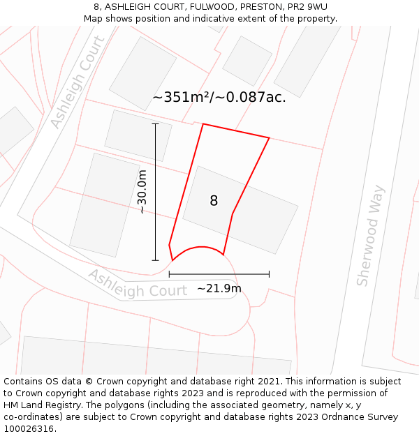 8, ASHLEIGH COURT, FULWOOD, PRESTON, PR2 9WU: Plot and title map