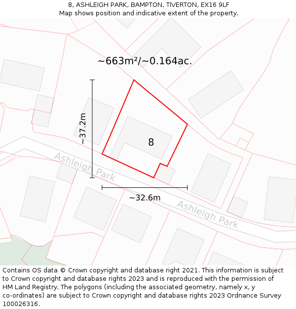 8, ASHLEIGH PARK, BAMPTON, TIVERTON, EX16 9LF: Plot and title map