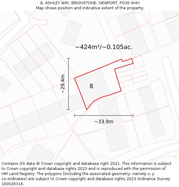 8, ASHLEY WAY, BRIGHSTONE, NEWPORT, PO30 4HH: Plot and title map