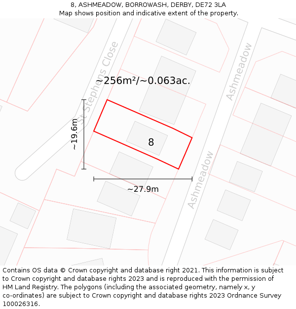 8, ASHMEADOW, BORROWASH, DERBY, DE72 3LA: Plot and title map