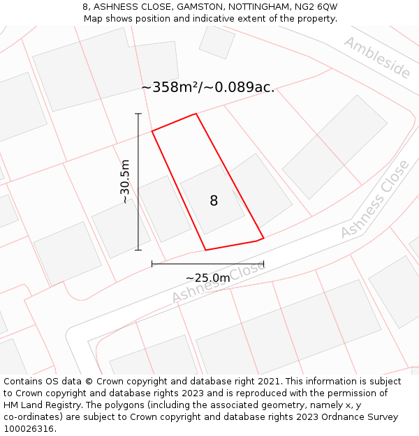 8, ASHNESS CLOSE, GAMSTON, NOTTINGHAM, NG2 6QW: Plot and title map