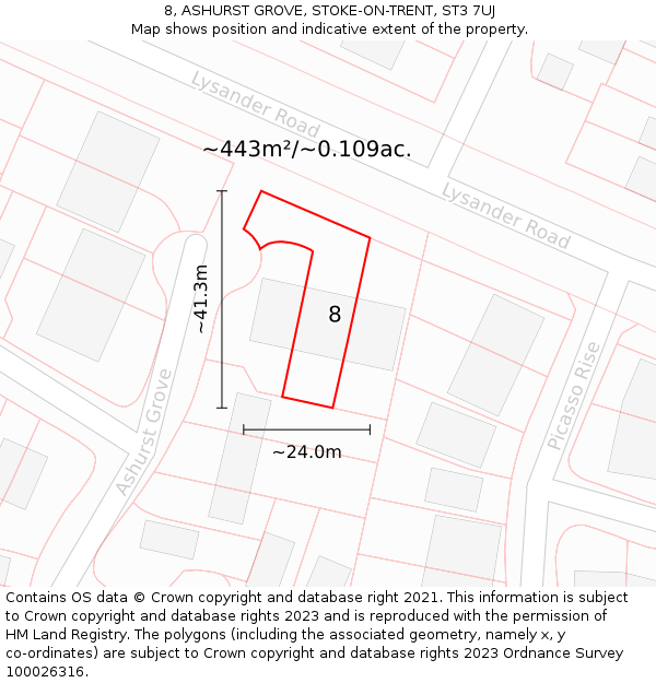 8, ASHURST GROVE, STOKE-ON-TRENT, ST3 7UJ: Plot and title map