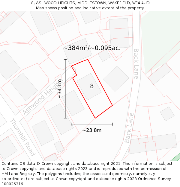 8, ASHWOOD HEIGHTS, MIDDLESTOWN, WAKEFIELD, WF4 4UD: Plot and title map