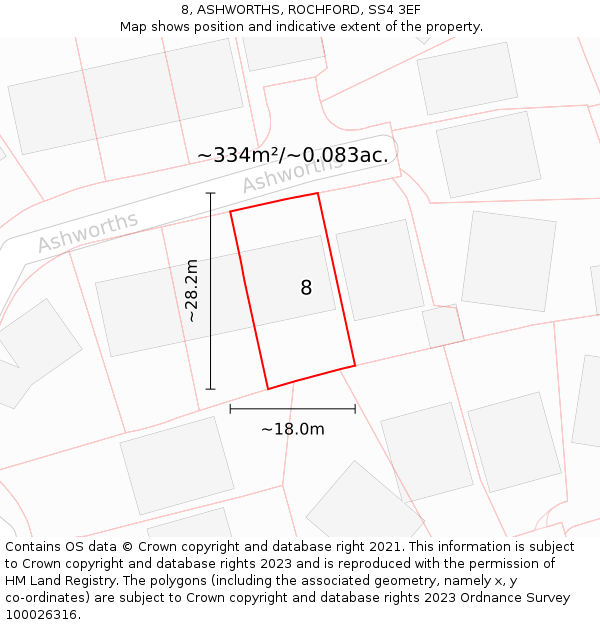 8, ASHWORTHS, ROCHFORD, SS4 3EF: Plot and title map