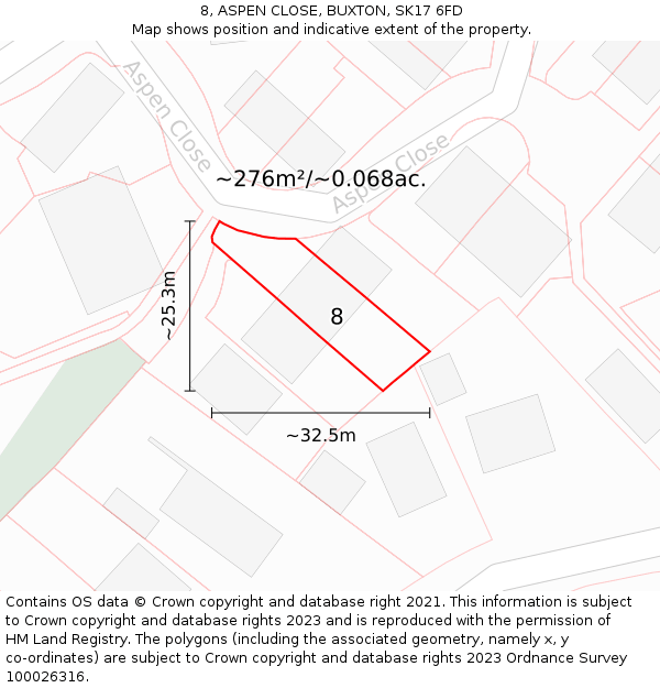 8, ASPEN CLOSE, BUXTON, SK17 6FD: Plot and title map