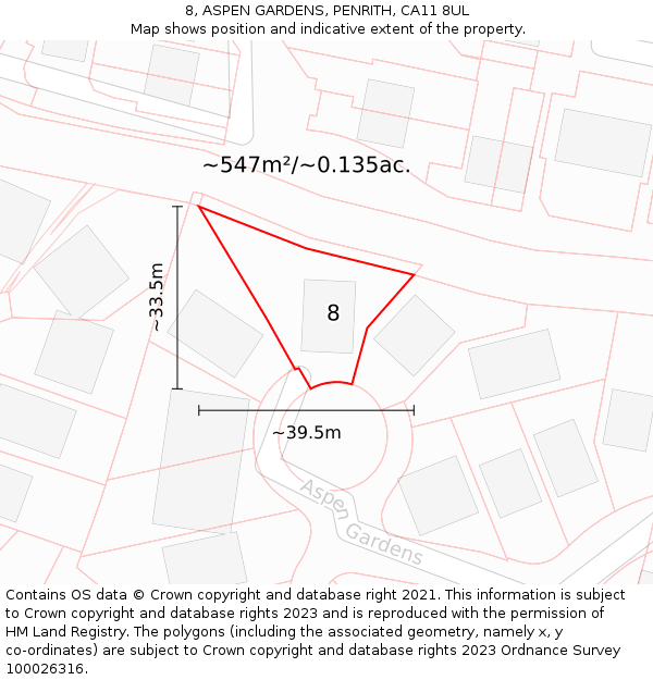 8, ASPEN GARDENS, PENRITH, CA11 8UL: Plot and title map