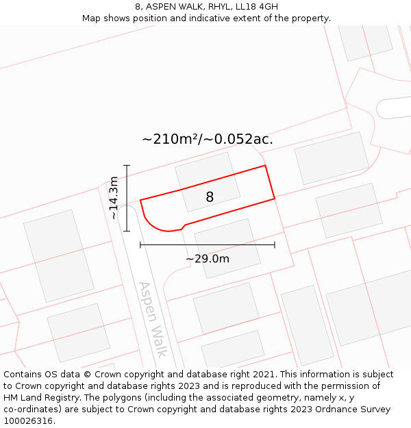 8, ASPEN WALK, RHYL, LL18 4GH: Plot and title map