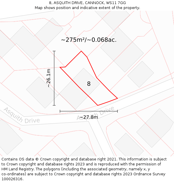 8, ASQUITH DRIVE, CANNOCK, WS11 7GG: Plot and title map