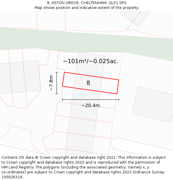 8, ASTON GROVE, CHELTENHAM, GL51 0PS: Plot and title map