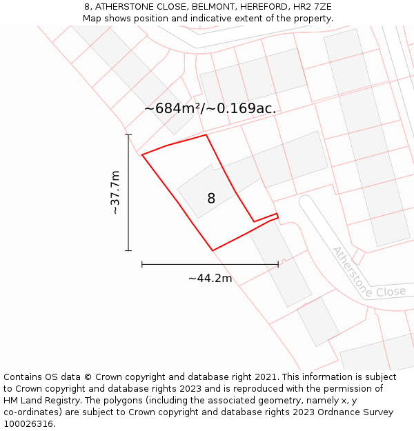 8, ATHERSTONE CLOSE, BELMONT, HEREFORD, HR2 7ZE: Plot and title map