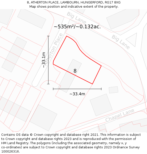 8, ATHERTON PLACE, LAMBOURN, HUNGERFORD, RG17 8XG: Plot and title map