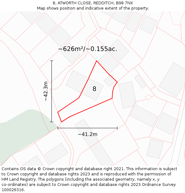 8, ATWORTH CLOSE, REDDITCH, B98 7NX: Plot and title map