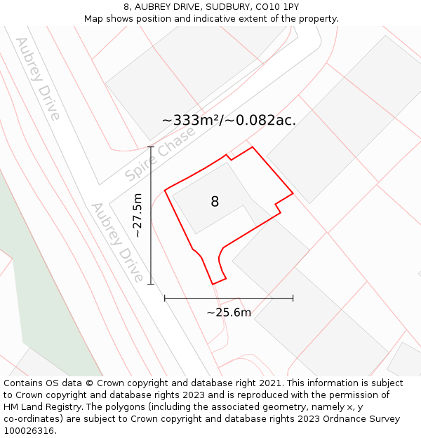 8, AUBREY DRIVE, SUDBURY, CO10 1PY: Plot and title map