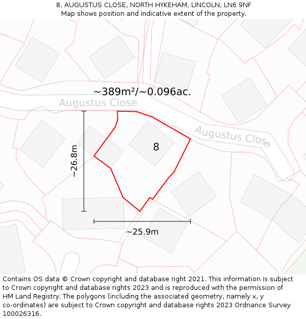 8, AUGUSTUS CLOSE, NORTH HYKEHAM, LINCOLN, LN6 9NF: Plot and title map